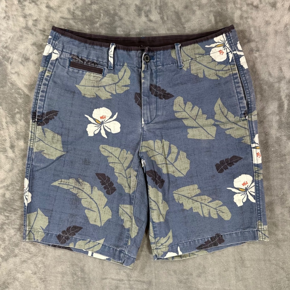 Gap Tropical Chino Shorts Men's Size 34‎ Blue Cotton Floral Leaf Print